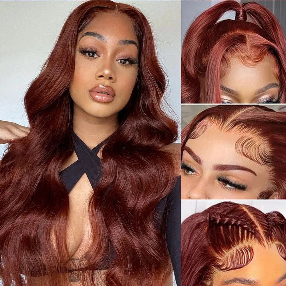 200% Reddish Brown Body Wave 13x6 HD Lace Front Wig 32 36 Inch Water Wave 13x4 Lace Frontal Human Hair Wigs For Women PrePlucked