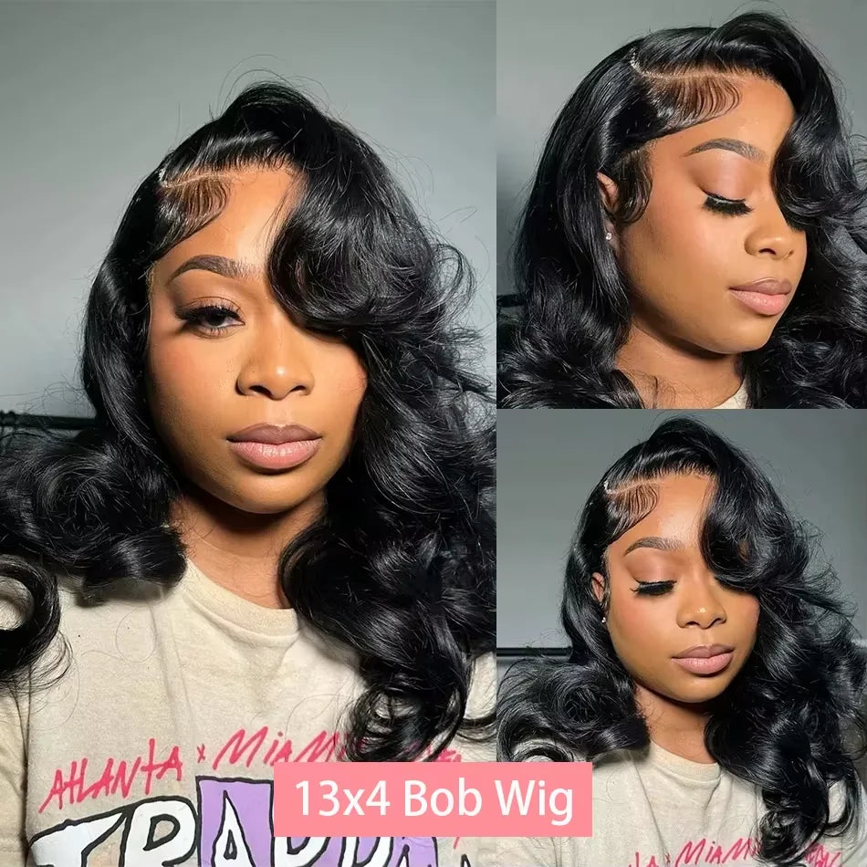 230% Density 4x4 Lace Frontal Wig Short Curly Bob Body Wavy Wave  HD Transparent 13x4 Lace Front Wigs Brazilian 100% Human Hair