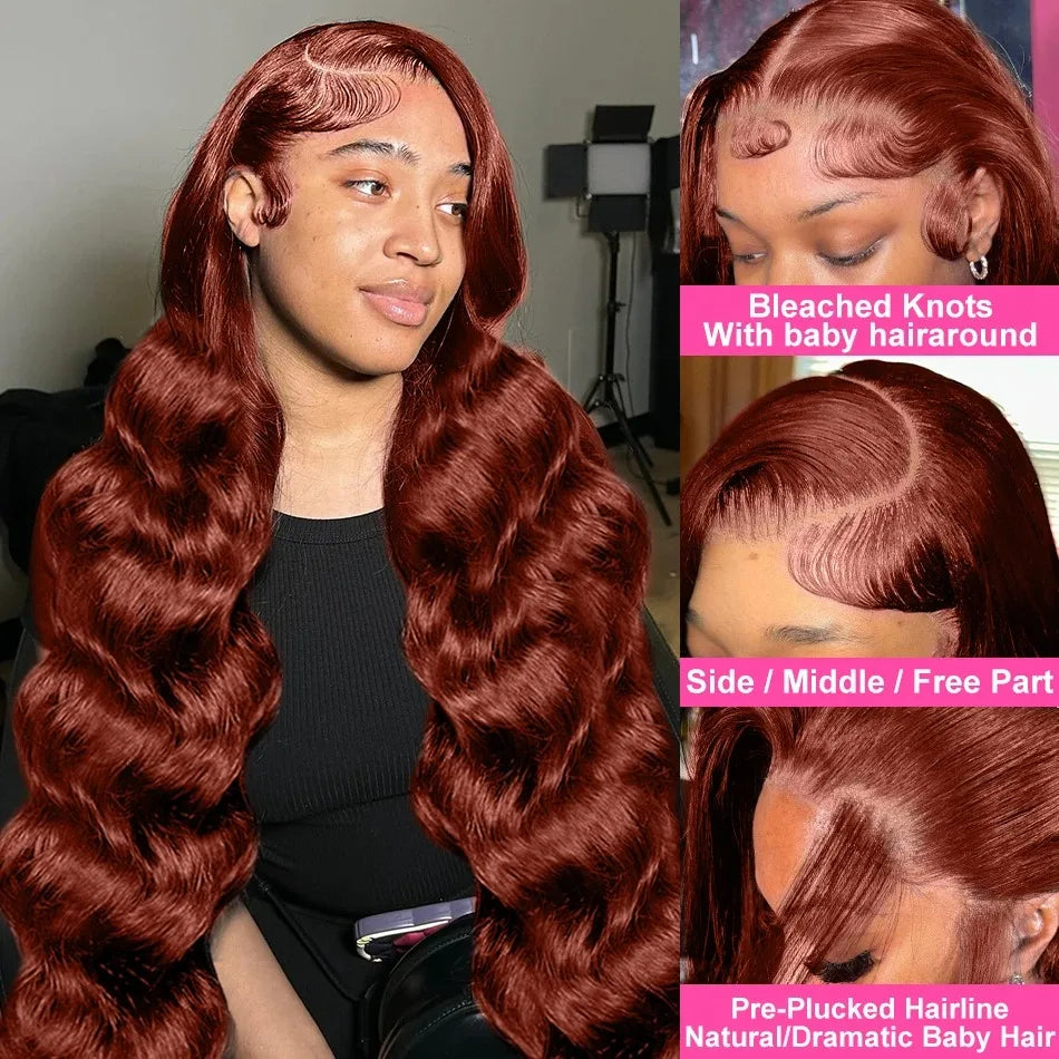 200% Reddish Brown Body Wave 13x6 HD Lace Front Wig 32 36 Inch Water Wave 13x4 Lace Frontal Human Hair Wigs For Women PrePlucked