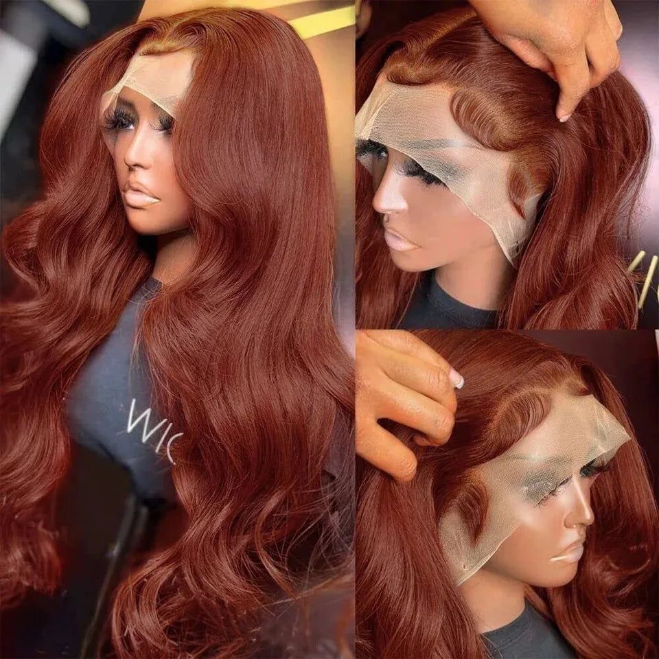 200% Reddish Brown Body Wave 13x6 HD Lace Front Wig 32 36 Inch Water Wave 13x4 Lace Frontal Human Hair Wigs For Women PrePlucked