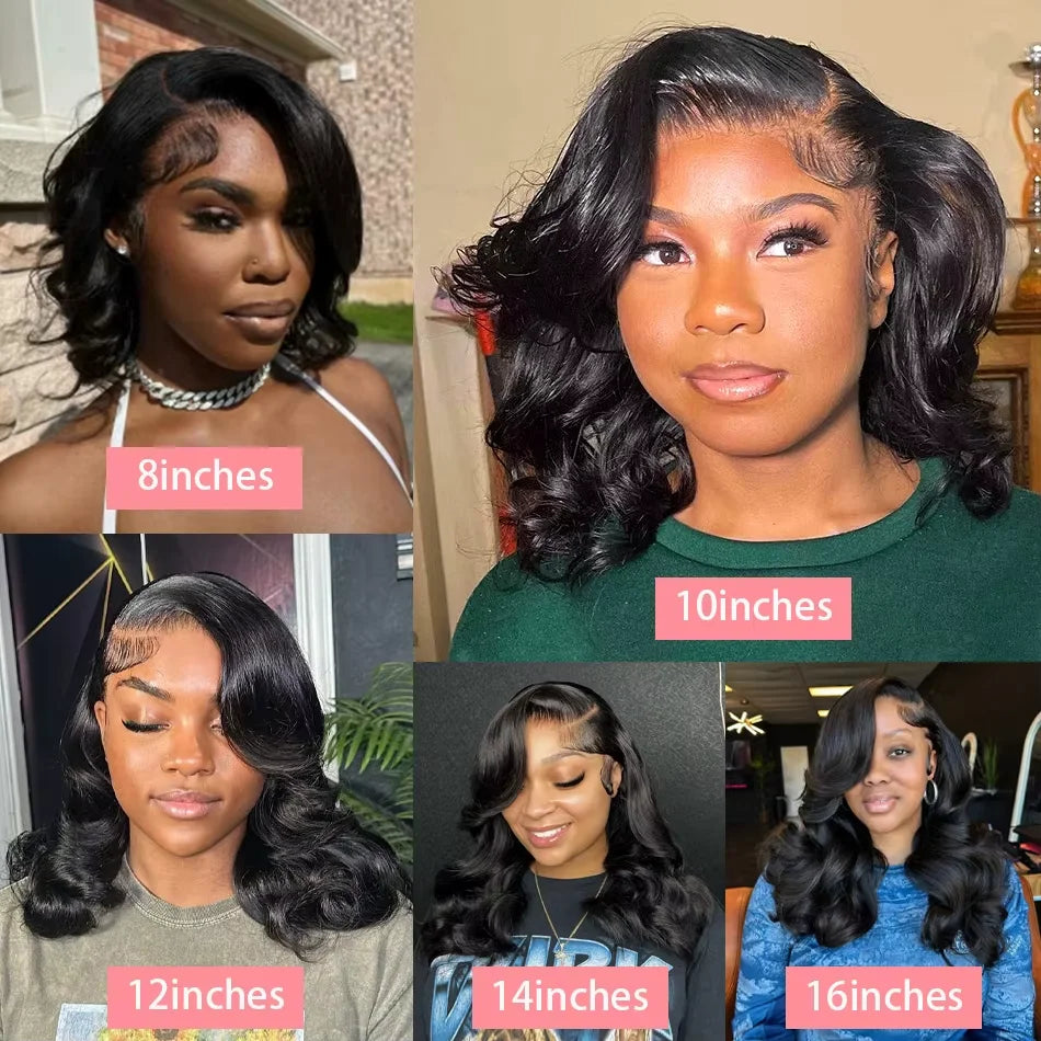 230% Density 4x4 Lace Frontal Wig Short Curly Bob Body Wavy Wave  HD Transparent 13x4 Lace Front Wigs Brazilian 100% Human Hair