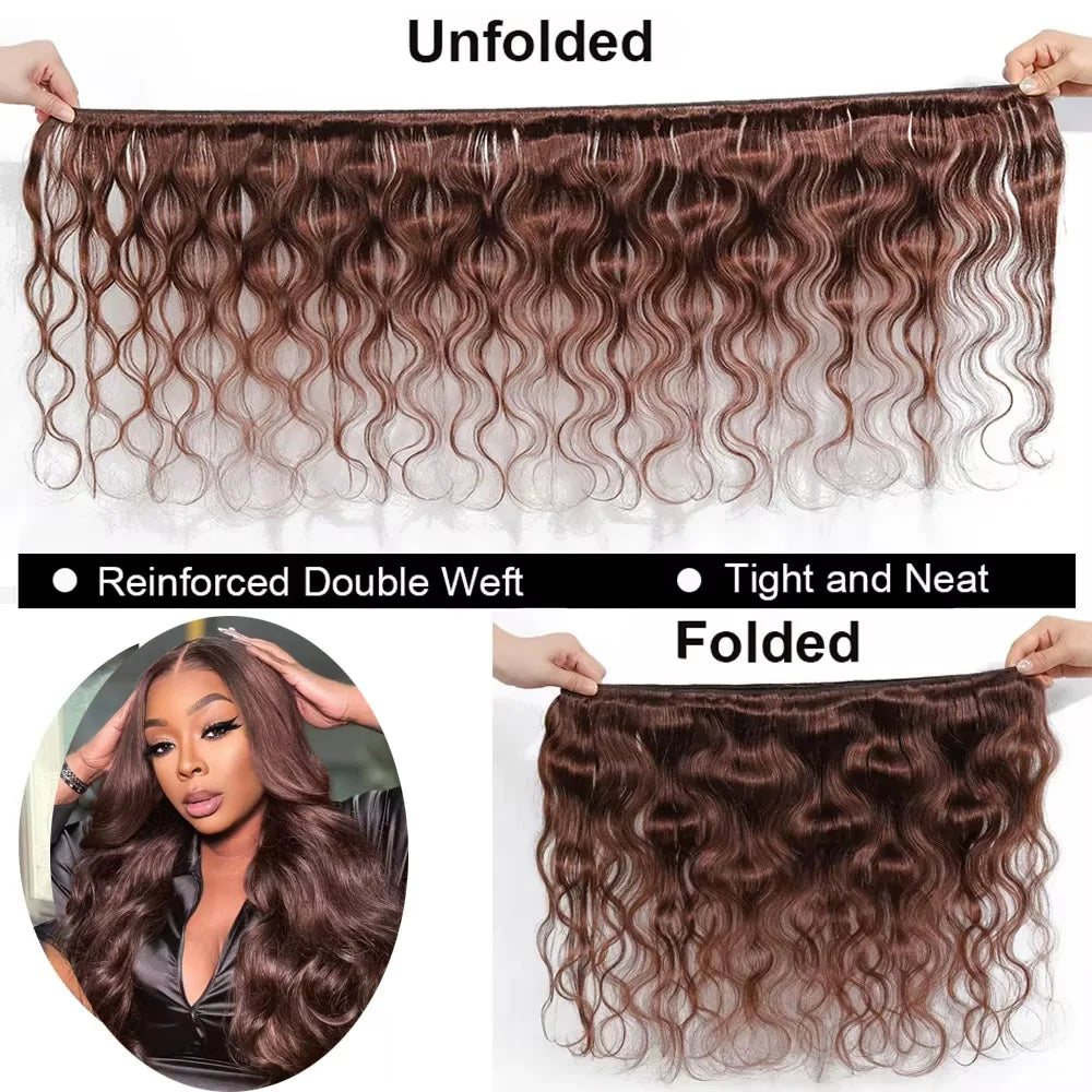 Chocolate Brown Body Wave Bundles Human Hair Weave Bundles Brazilian Hair Extensions 30 Inch Raw Hair Bundles 100% Human Hair