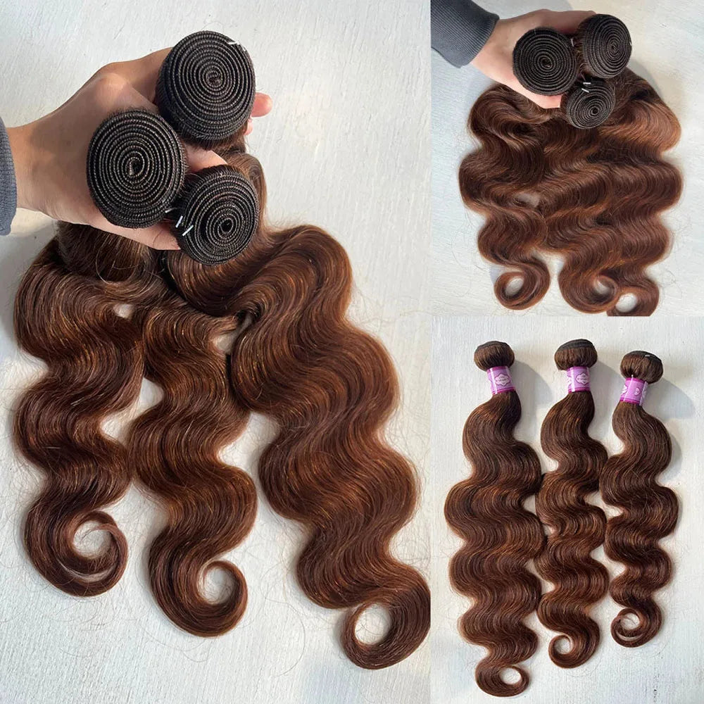 Chocolate Brown Body Wave Bundles Human Hair Weave Bundles Brazilian Hair Extensions 30 Inch Raw Hair Bundles 100% Human Hair
