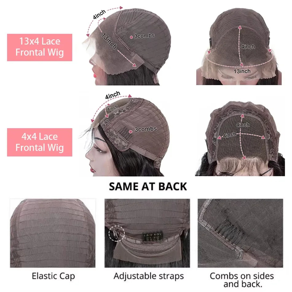 230% Density 4x4 Lace Frontal Wig Short Curly Bob Body Wavy Wave  HD Transparent 13x4 Lace Front Wigs Brazilian 100% Human Hair