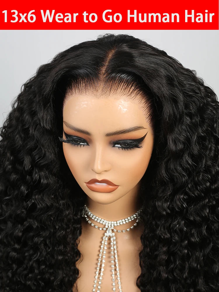 13x6 Bye Bye Knots Glueless Lace Frontal Human Hair Curly Wigs Pre Plucked Real 100% Human Hair Wigs Ready to Wear and Go 250%