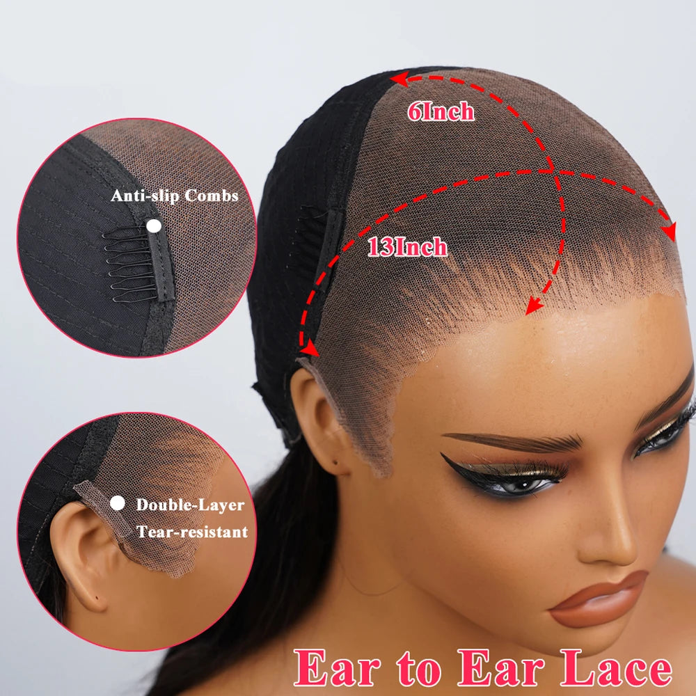 13x6 Bye Bye Knots Glueless Lace Frontal Human Hair Curly Wigs Pre Plucked Real 100% Human Hair Wigs Ready to Wear and Go 250%