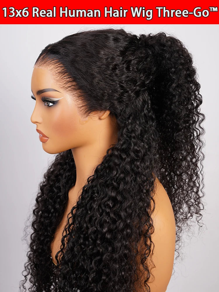 13x6 Bye Bye Knots Glueless Lace Frontal Human Hair Curly Wigs Pre Plucked Real 100% Human Hair Wigs Ready to Wear and Go 250%