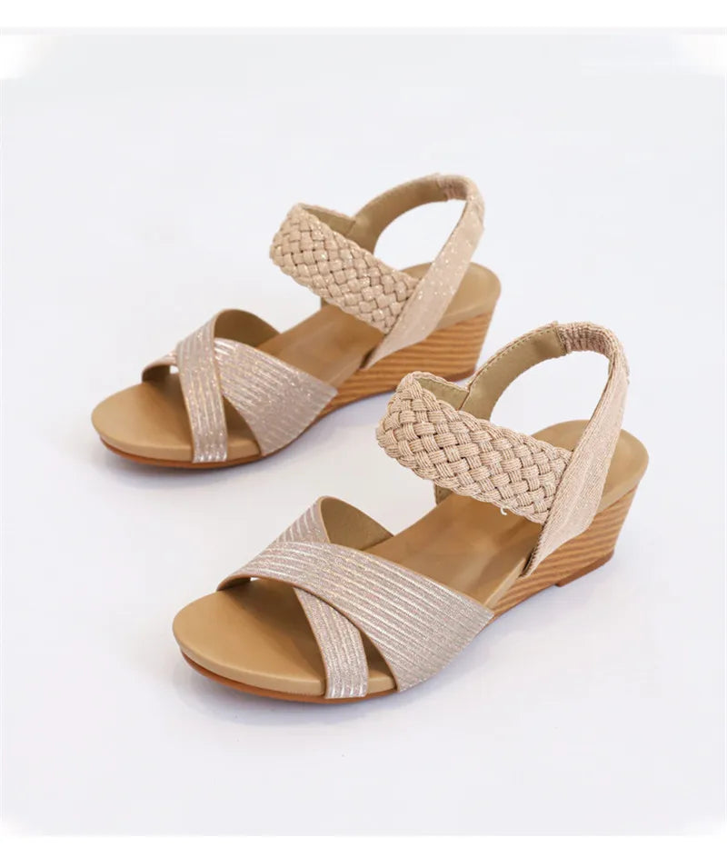 BEYARNE  Sandals Women Summer Shoes Elegant Ladies Weave Rome Sandalias Fashion Female Comfortable Wedges Sandals Large Size