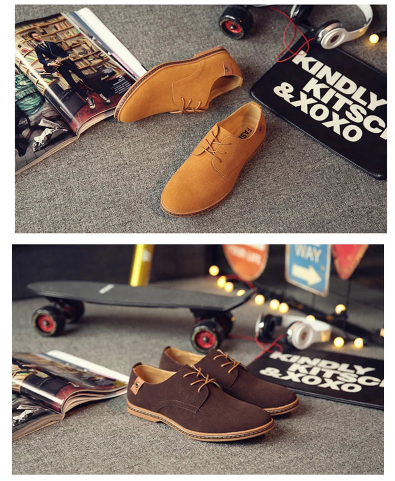 2024 Spring Suede Leather Men Shoes Oxford Casual Shoes Classic Sneakers Comfortable Footwear Dress Shoes Large Size Flats