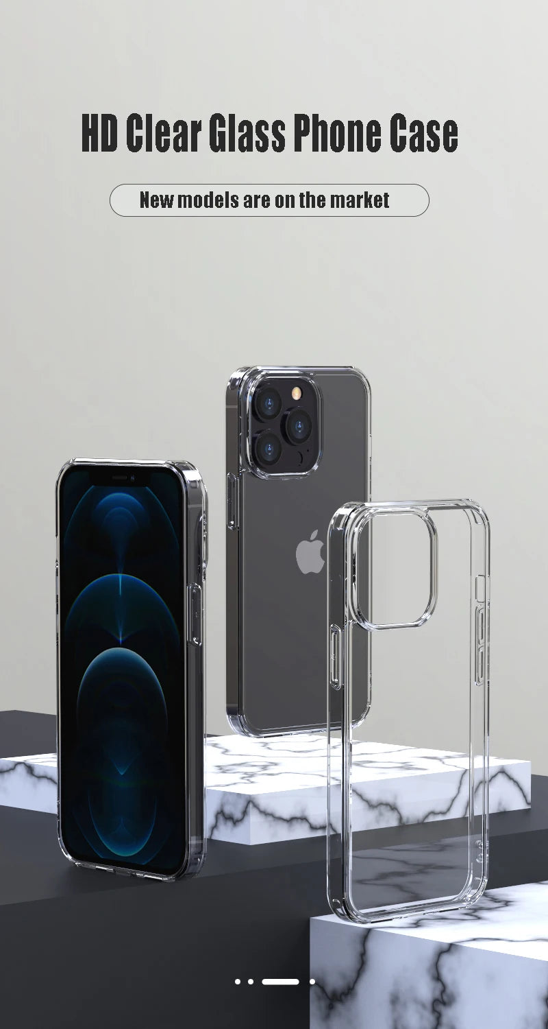 Luxury Tempered Glass Clear Case For iPhone 16 15 14 12 13 Mini 11 Pro XS Max X XR 15 7 8 16Plus SE Transparent Hard Case Fundas