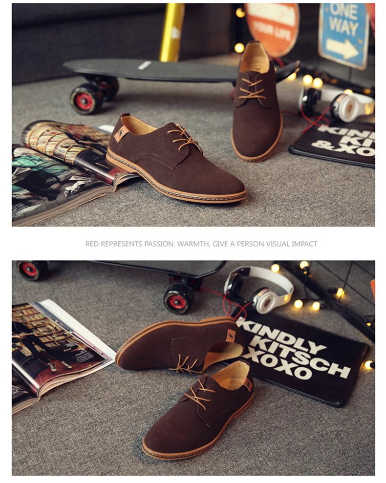 2024 Spring Suede Leather Men Shoes Oxford Casual Shoes Classic Sneakers Comfortable Footwear Dress Shoes Large Size Flats