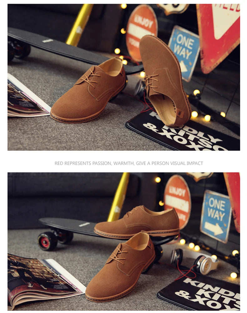2024 Spring Suede Leather Men Shoes Oxford Casual Shoes Classic Sneakers Comfortable Footwear Dress Shoes Large Size Flats