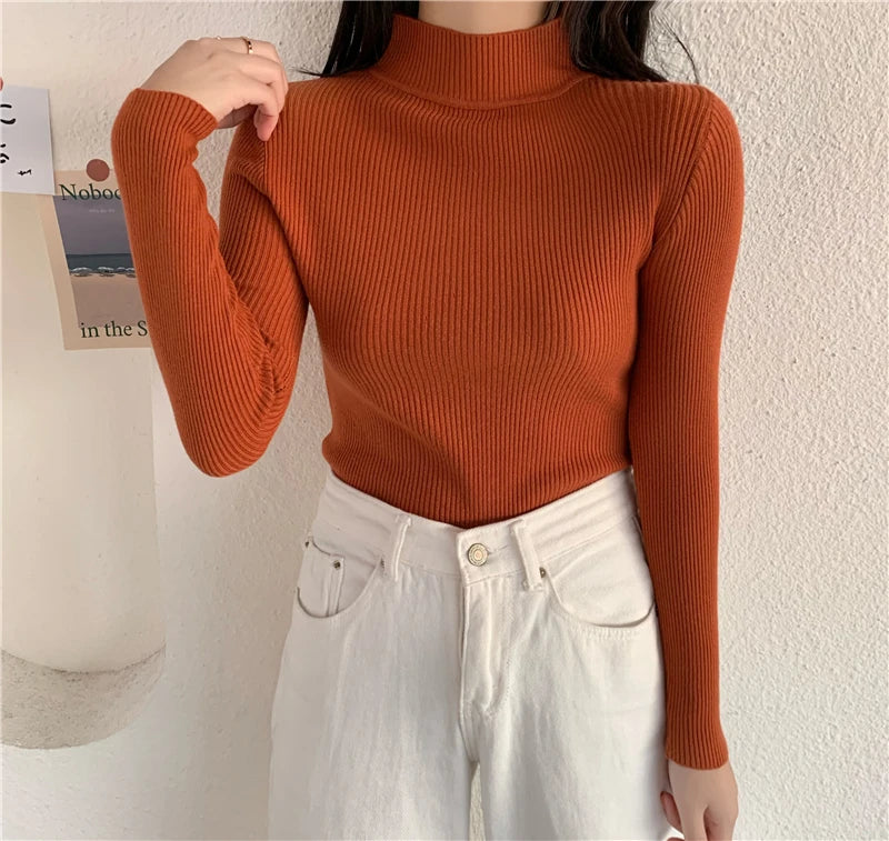 Autumn Winter Women Long Sleeve Turtleneck Elasticity Casual Jumper Pull Sweaters Office Pullover Korean Female Top Shirts