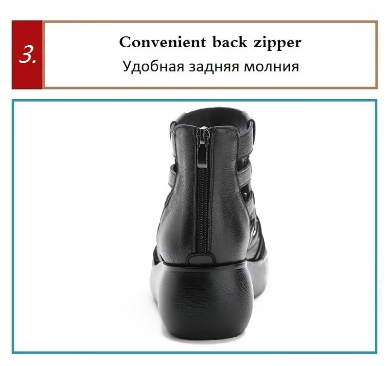 BEYARNE Genuine Leather Summer Shoes Wedges Sandals Women Gladiator Sandals Vintage Open Toe Cross Platform Sandals Female