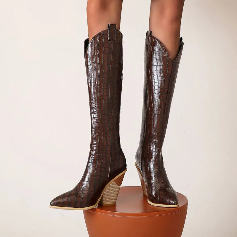 Custom Wedge Shoes for Woman Pointed Toe High Heel Women's Boots 2025 New Winter Knee High Boots Women Large Size 41-48 WSH3745