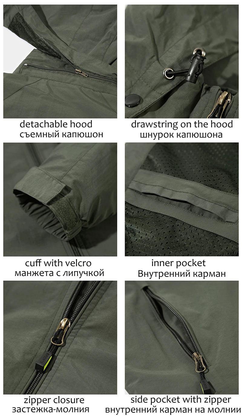 Men's Waterproof Jacket 2025 Spring Autumn Casual Windbreaker Jackets Mens Breathable Hooded Outdoor Thin Coats 6XL Clothes