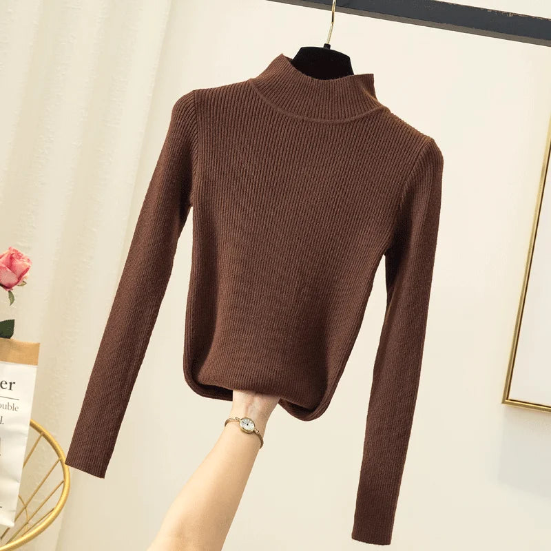Autumn Winter Women Long Sleeve Turtleneck Elasticity Casual Jumper Pull Sweaters Office Pullover Korean Female Top Shirts