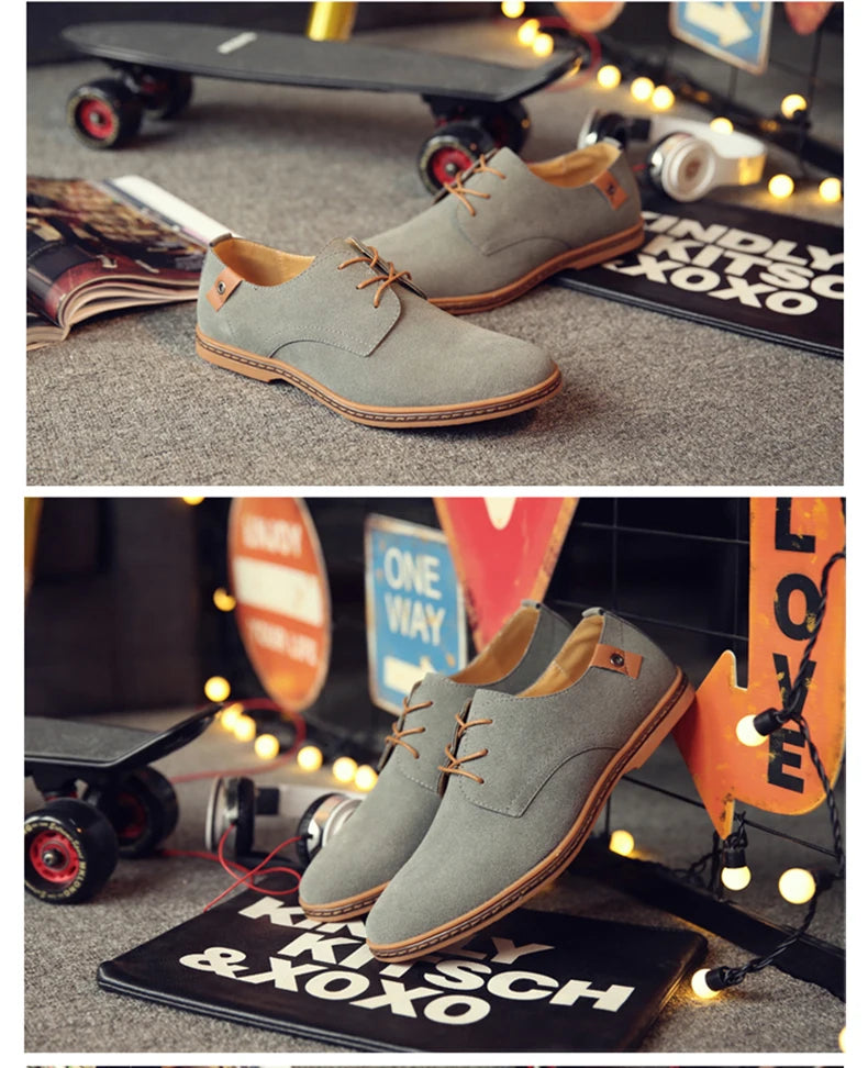 2024 Spring Suede Leather Men Shoes Oxford Casual Shoes Classic Sneakers Comfortable Footwear Dress Shoes Large Size Flats