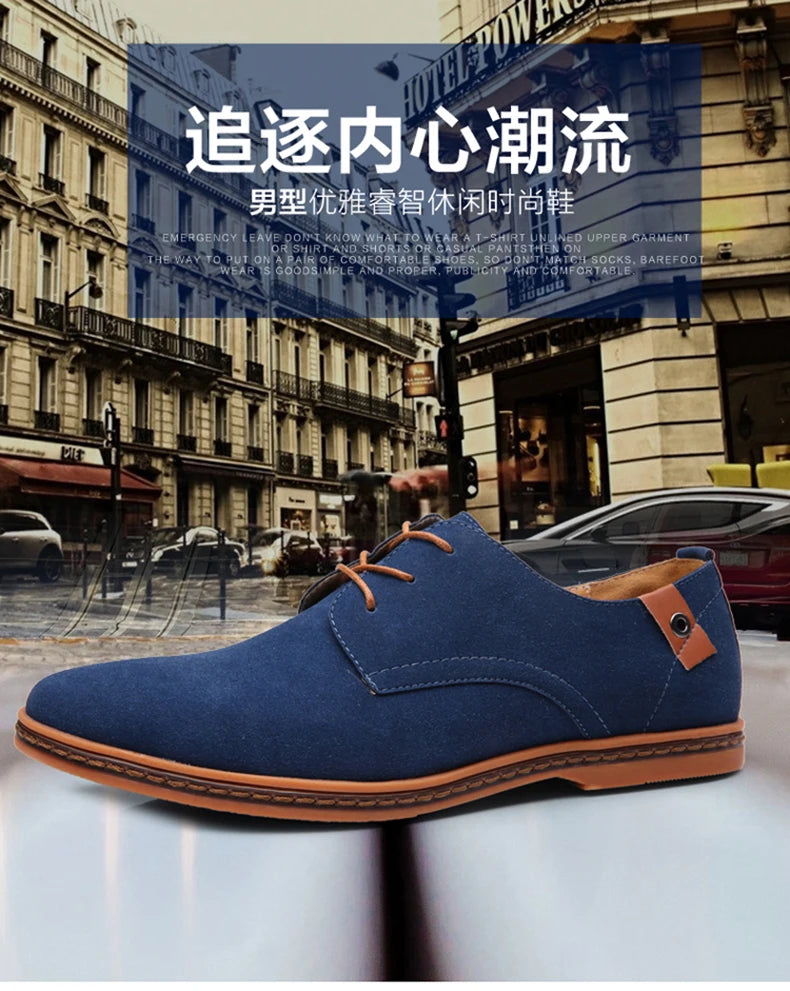 2024 Spring Suede Leather Men Shoes Oxford Casual Shoes Classic Sneakers Comfortable Footwear Dress Shoes Large Size Flats
