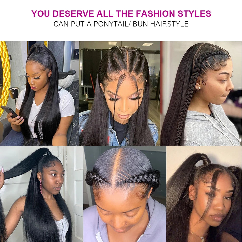 40 46 50 inches 200 Density 13x6 HD Transparent Lace Frontal Wig Bone Straight 13x4 Lace Front Human Hair Wig For Black Women