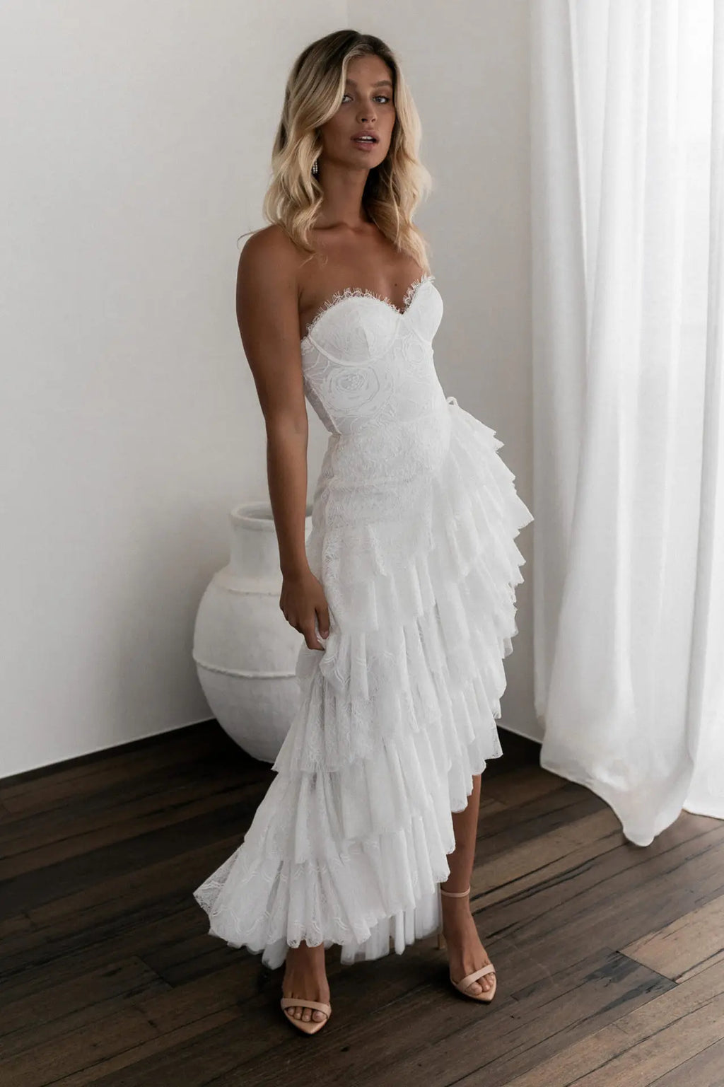 Sexy Dress Women Spaghetti Strap Breast Wrap Party Ladies White Lace Irregular  Slim Empire Long Clothing Lugentolo