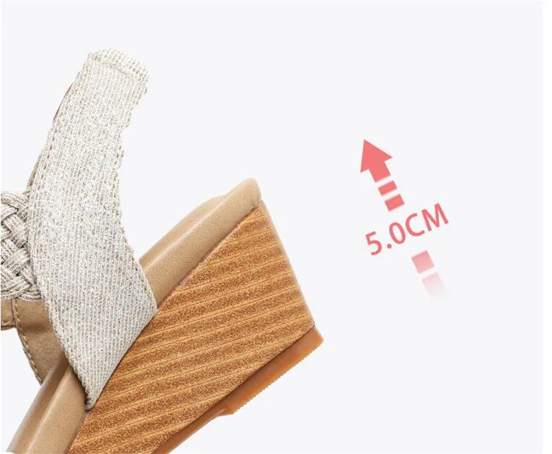BEYARNE  Sandals Women Summer Shoes Elegant Ladies Weave Rome Sandalias Fashion Female Comfortable Wedges Sandals Large Size