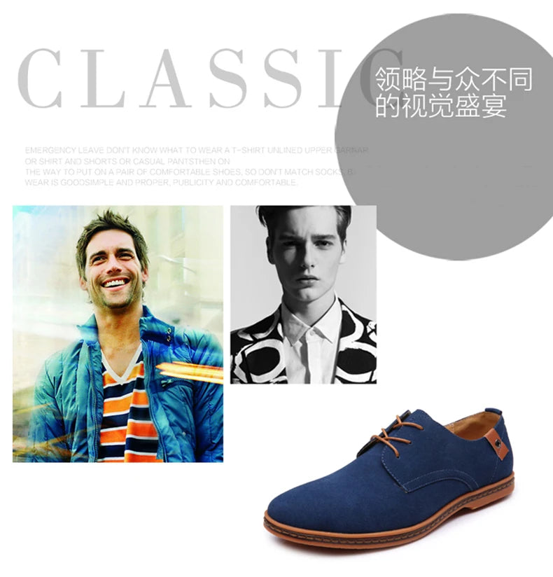 2024 Spring Suede Leather Men Shoes Oxford Casual Shoes Classic Sneakers Comfortable Footwear Dress Shoes Large Size Flats