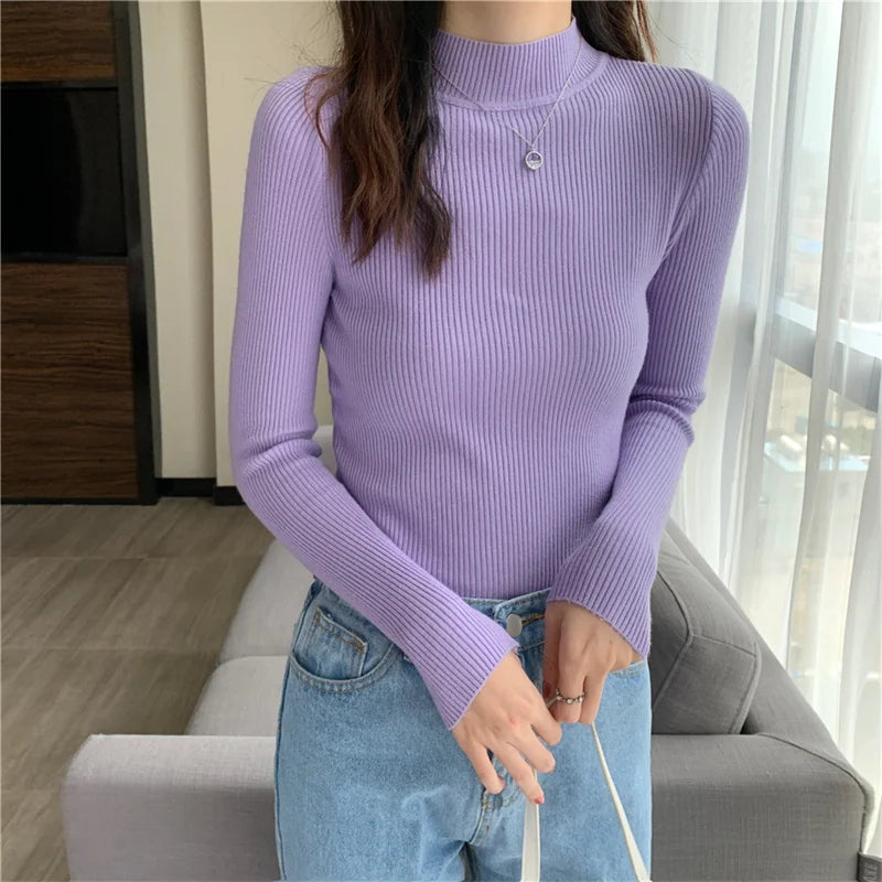 Autumn Winter Women Long Sleeve Turtleneck Elasticity Casual Jumper Pull Sweaters Office Pullover Korean Female Top Shirts