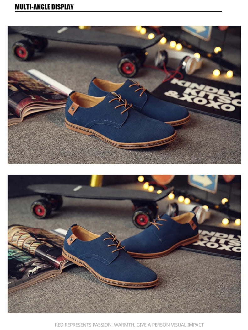 2024 Spring Suede Leather Men Shoes Oxford Casual Shoes Classic Sneakers Comfortable Footwear Dress Shoes Large Size Flats