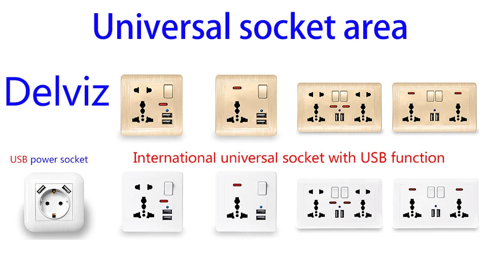 Delviz Wall Power USB Socket, 5V 2.1A Double USB Charger Port, LED Indicator, 146mm*86mm, UK Standard Switch control 13A Outlet