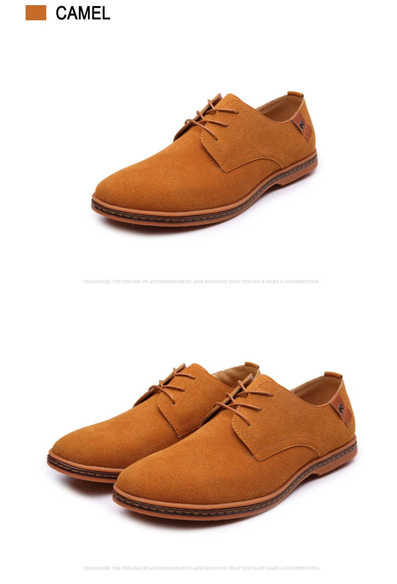 2024 Spring Suede Leather Men Shoes Oxford Casual Shoes Classic Sneakers Comfortable Footwear Dress Shoes Large Size Flats