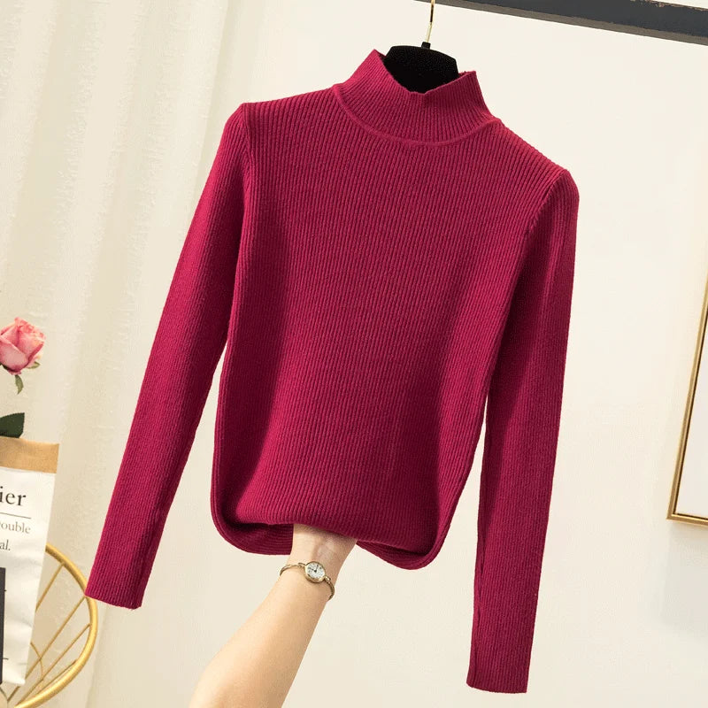 Autumn Winter Women Long Sleeve Turtleneck Elasticity Casual Jumper Pull Sweaters Office Pullover Korean Female Top Shirts