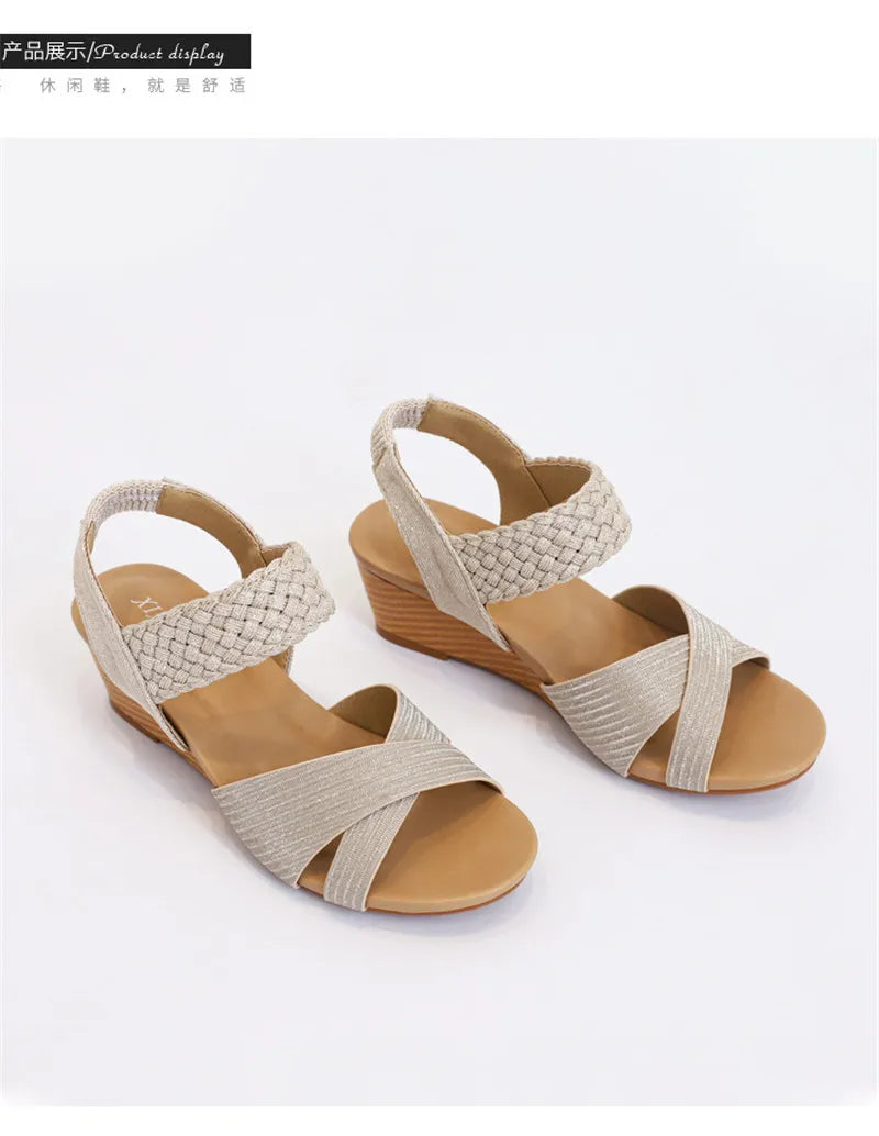 BEYARNE  Sandals Women Summer Shoes Elegant Ladies Weave Rome Sandalias Fashion Female Comfortable Wedges Sandals Large Size