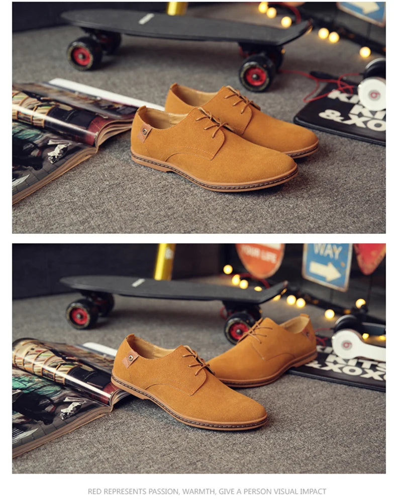 2024 Spring Suede Leather Men Shoes Oxford Casual Shoes Classic Sneakers Comfortable Footwear Dress Shoes Large Size Flats