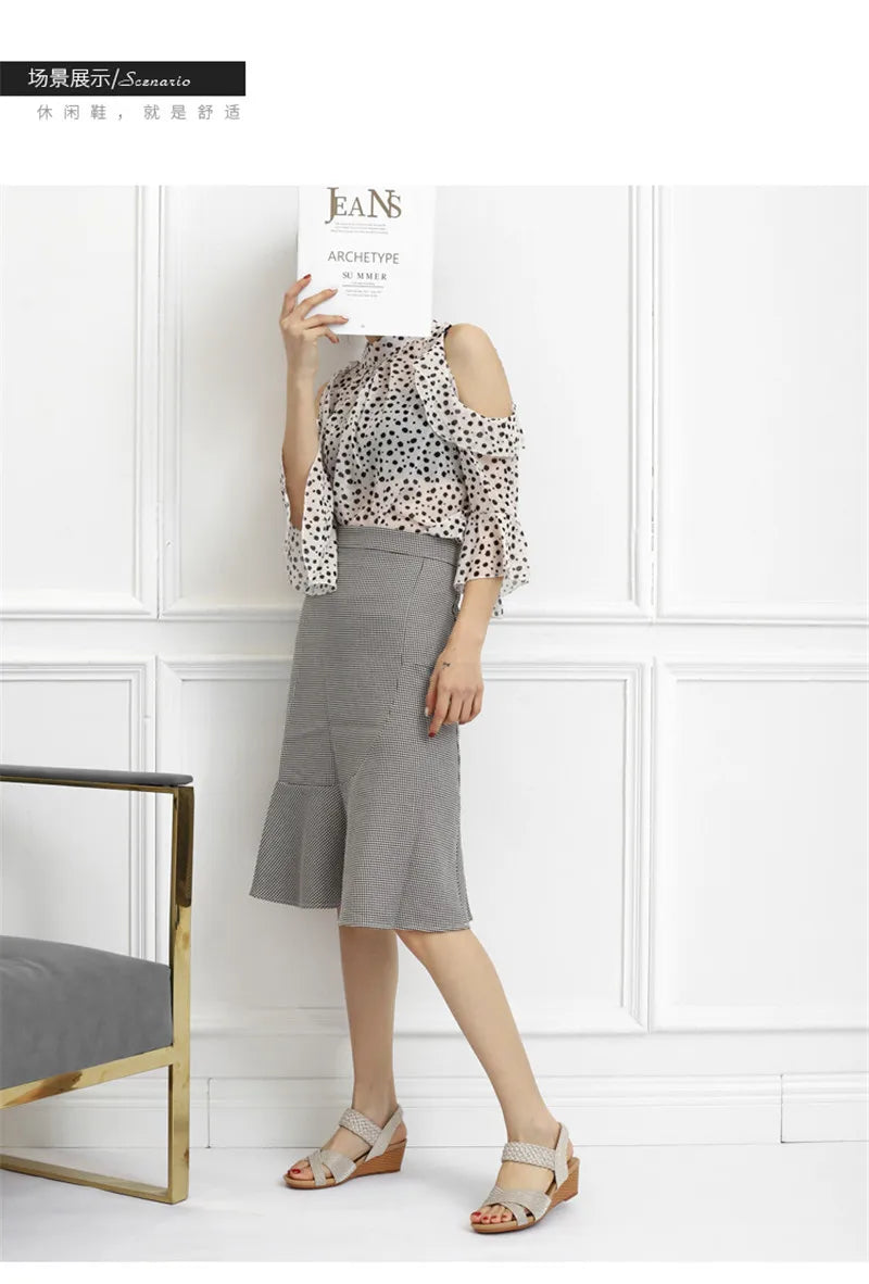 BEYARNE  Sandals Women Summer Shoes Elegant Ladies Weave Rome Sandalias Fashion Female Comfortable Wedges Sandals Large Size