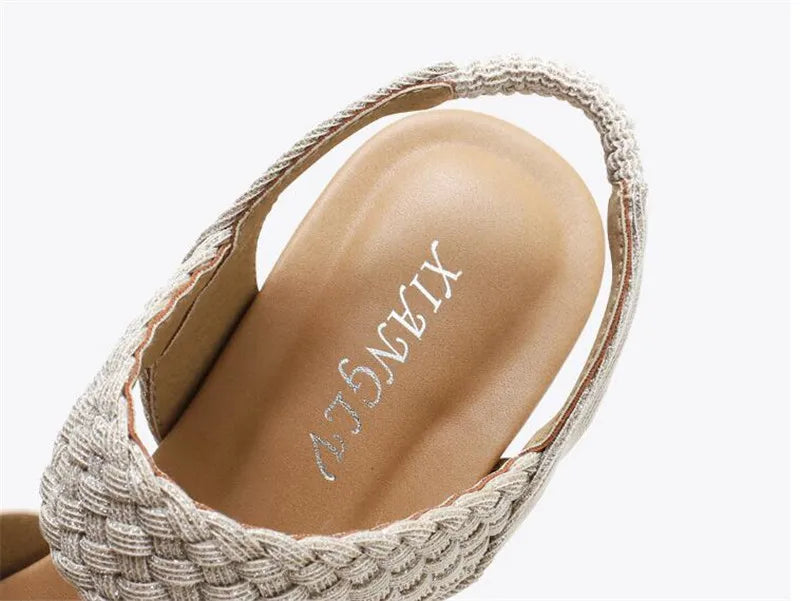 BEYARNE  Sandals Women Summer Shoes Elegant Ladies Weave Rome Sandalias Fashion Female Comfortable Wedges Sandals Large Size
