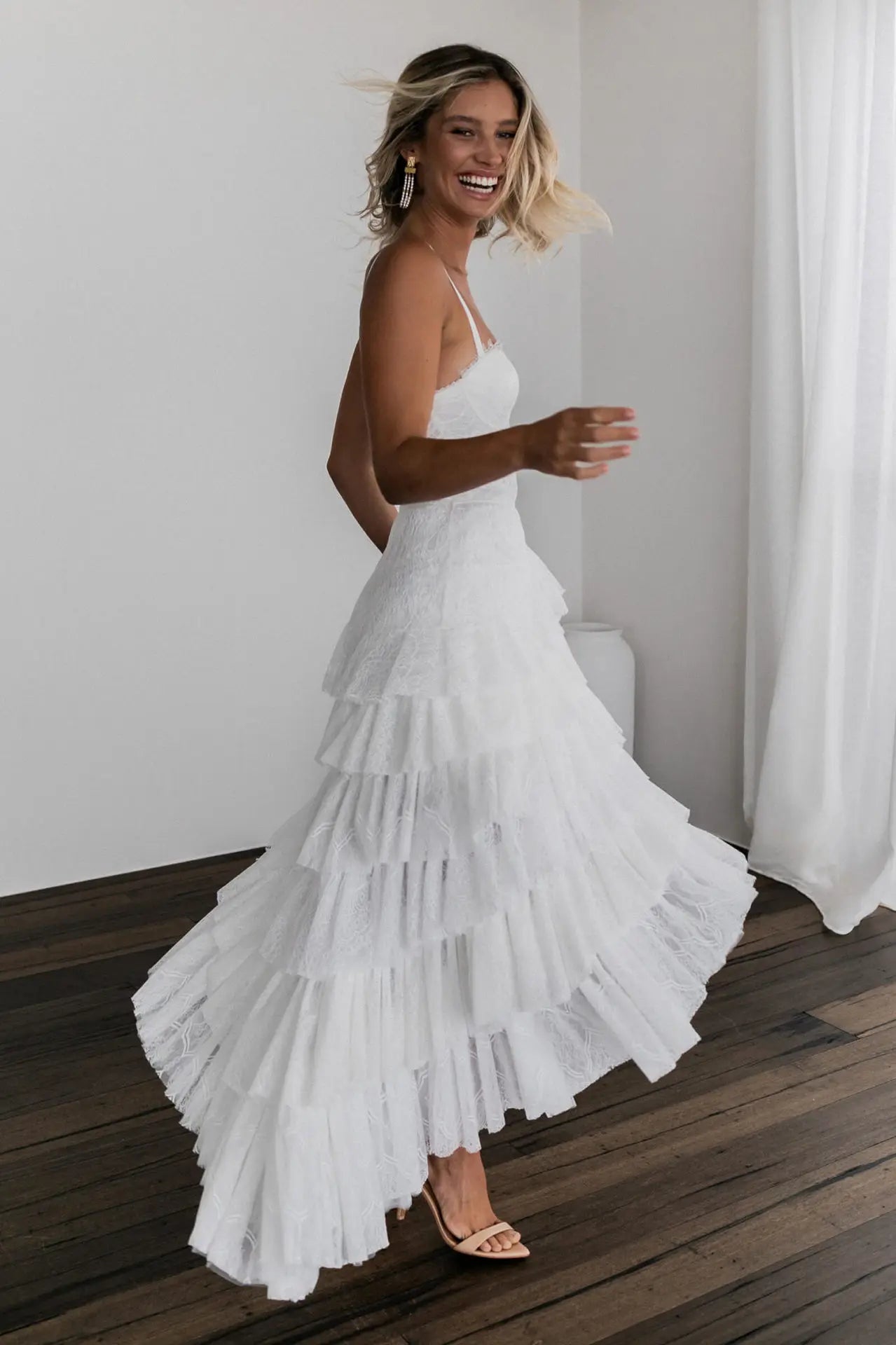 Sexy Dress Women Spaghetti Strap Breast Wrap Party Ladies White Lace Irregular  Slim Empire Long Clothing Lugentolo