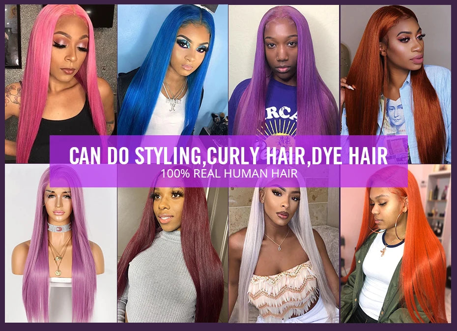 40 46 50 inches 200 Density 13x6 HD Transparent Lace Frontal Wig Bone Straight 13x4 Lace Front Human Hair Wig For Black Women