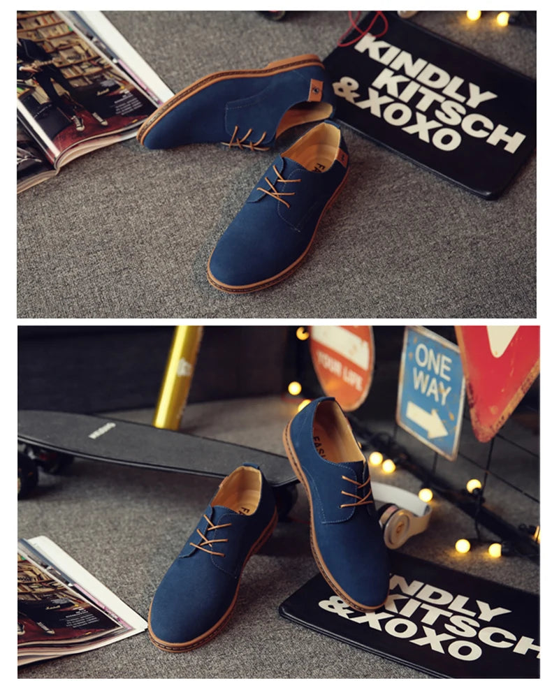 2024 Spring Suede Leather Men Shoes Oxford Casual Shoes Classic Sneakers Comfortable Footwear Dress Shoes Large Size Flats