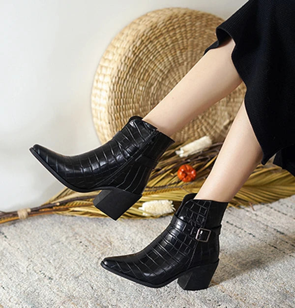 LIHUAMAO Retro mordern chelsea boots ankle boots women shoes chunky heel high heel slip on boots