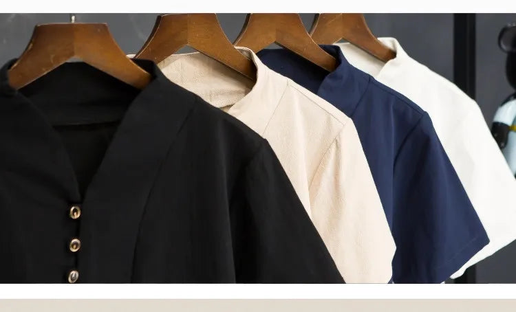 (Shirt + trousers) 2025 summer men shirt Man Cotton and linen shirts Short sleeve men's casual shirts men A set of clothes M-5XL