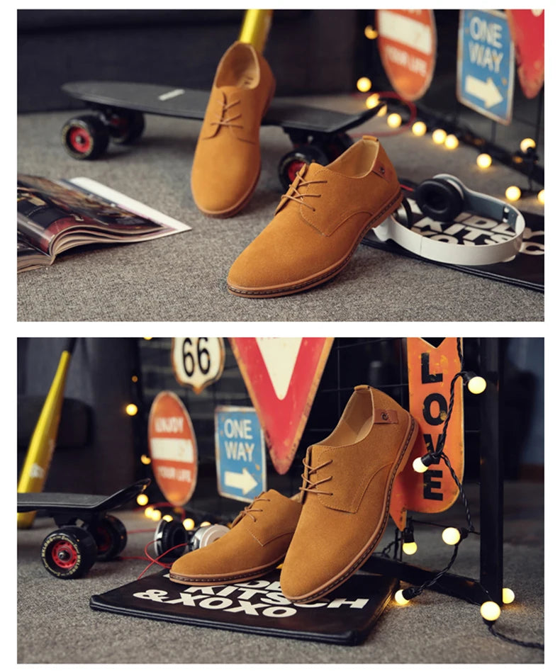 2024 Spring Suede Leather Men Shoes Oxford Casual Shoes Classic Sneakers Comfortable Footwear Dress Shoes Large Size Flats