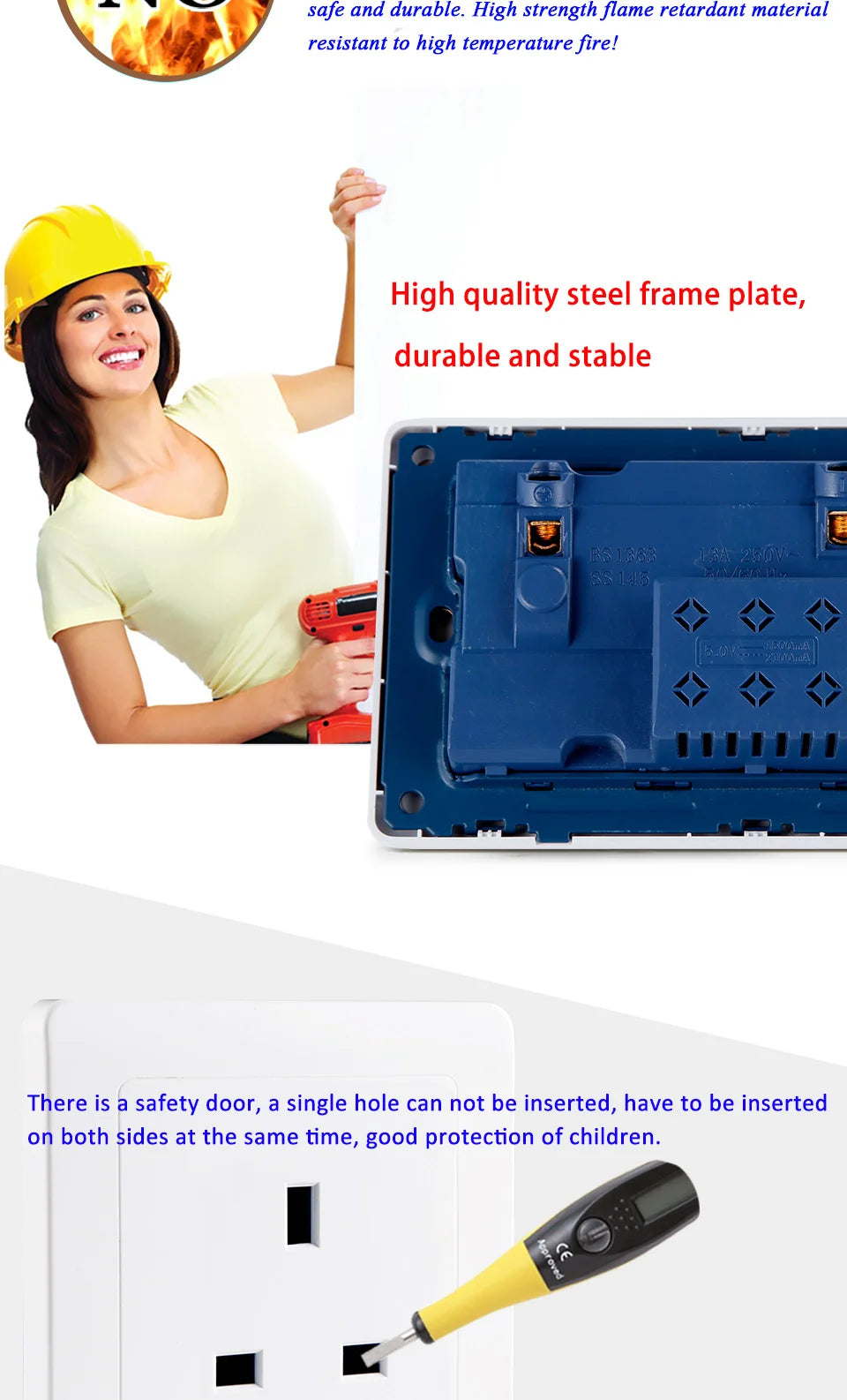 Delviz Wall Power USB Socket, 5V 2.1A Double USB Charger Port, LED Indicator, 146mm*86mm, UK Standard Switch control 13A Outlet