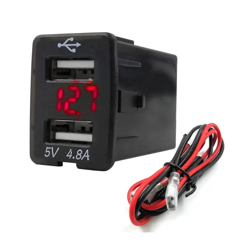 12V Dual USB Car Charger LED Voltmeter 4.8A Power Adapter For Nissan Smart Phone