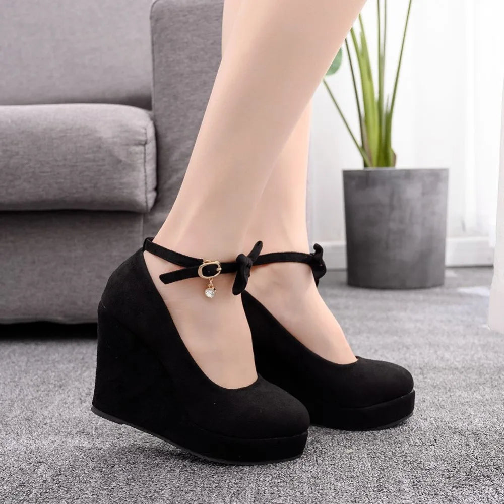 LIHUAMAO suede wedges Women Shoes leopard platform Pumps party wedding office lady high heel shoes