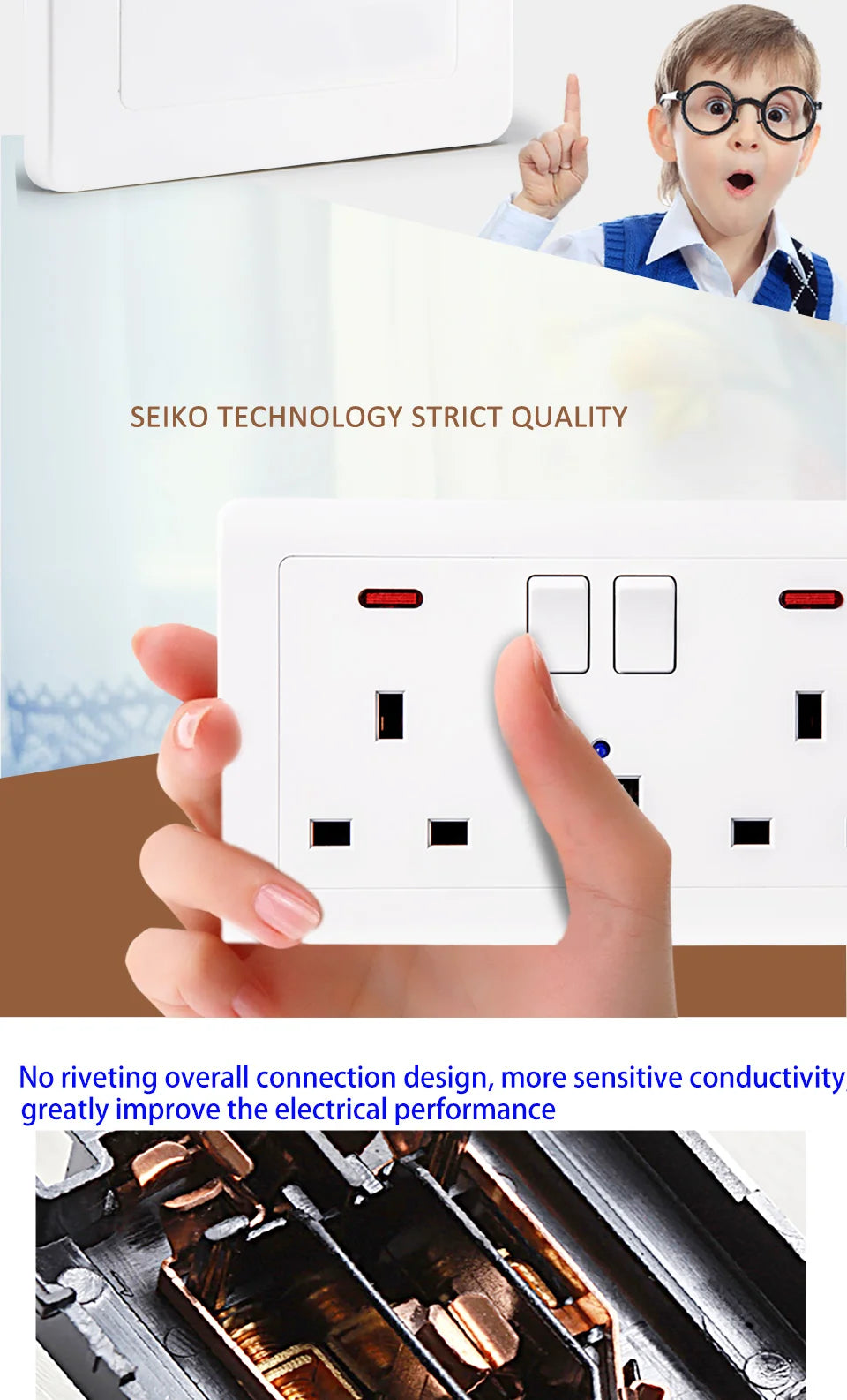 Delviz Wall Power USB Socket, 5V 2.1A Double USB Charger Port, LED Indicator, 146mm*86mm, UK Standard Switch control 13A Outlet