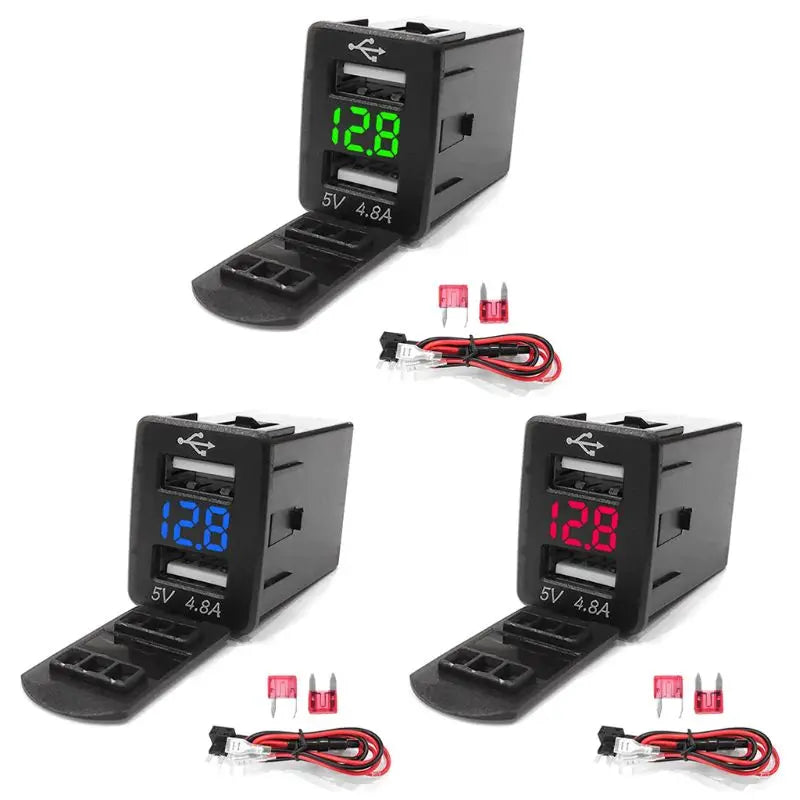12V Dual USB Car Charger LED Voltmeter 4.8A Power Adapter For Nissan Smart Phone