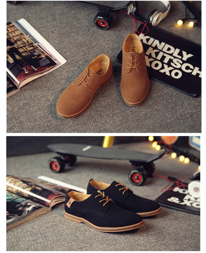 2024 Spring Suede Leather Men Shoes Oxford Casual Shoes Classic Sneakers Comfortable Footwear Dress Shoes Large Size Flats
