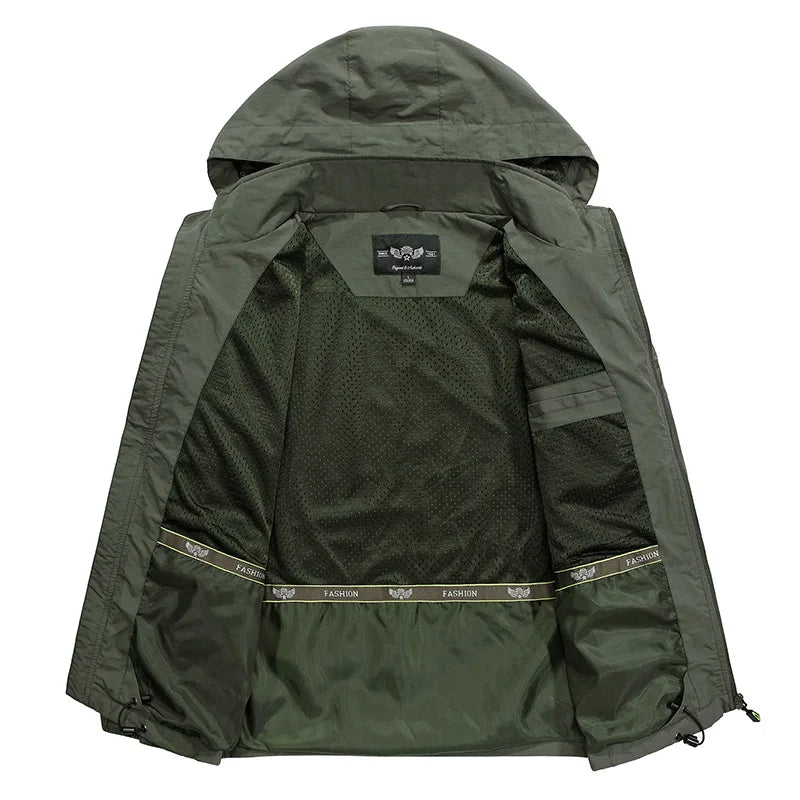 Men's Waterproof Jacket 2025 Spring Autumn Casual Windbreaker Jackets Mens Breathable Hooded Outdoor Thin Coats 6XL Clothes