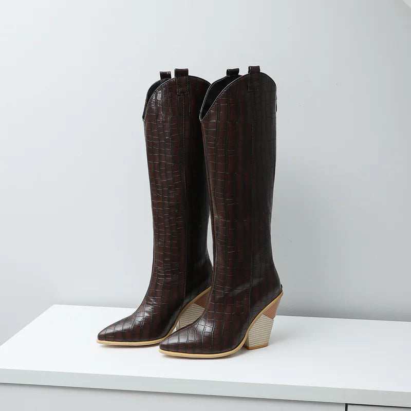 Custom Wedge Shoes for Woman Pointed Toe High Heel Women's Boots 2025 New Winter Knee High Boots Women Large Size 41-48 WSH3745